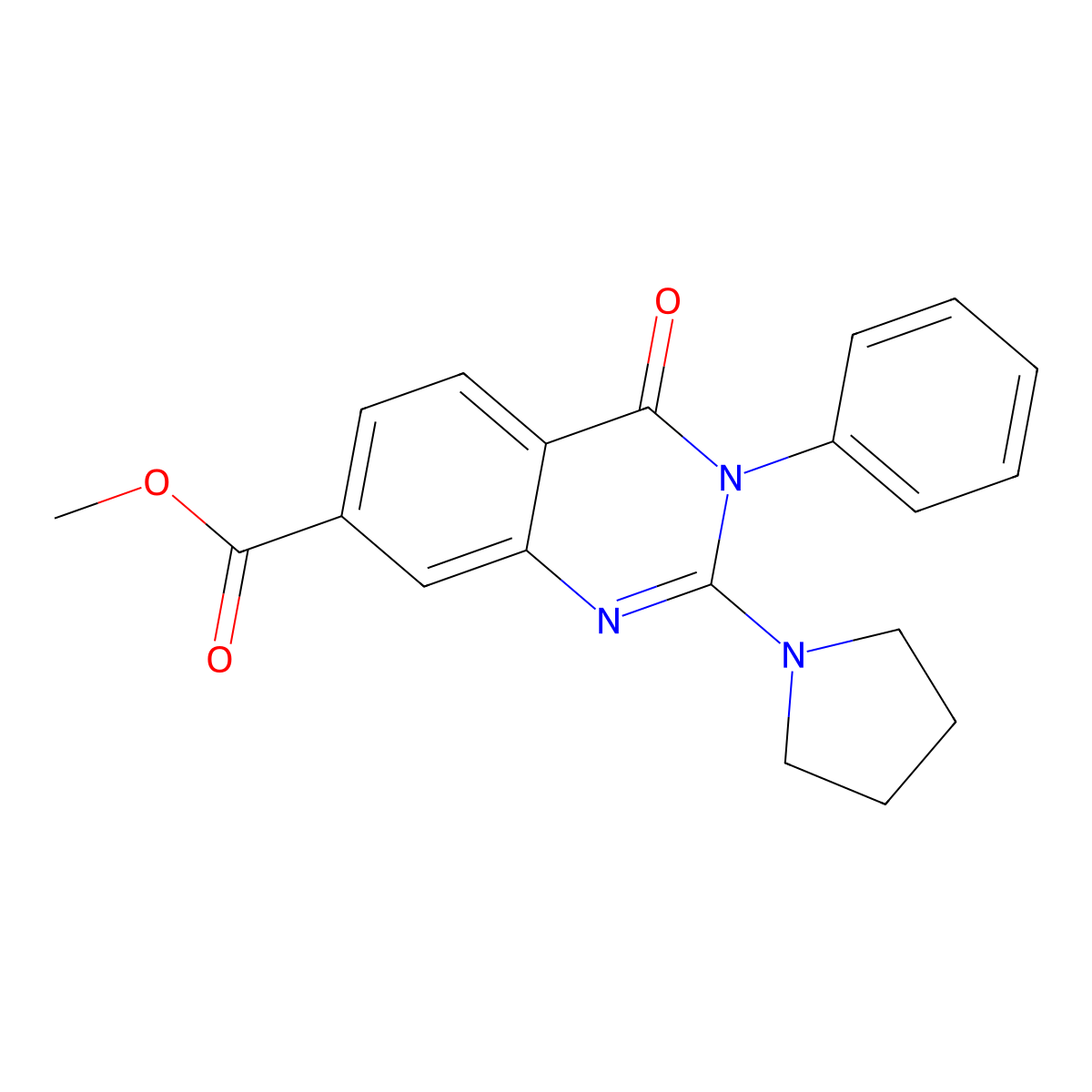 Methyl 4-oxo-3-phenyl-2-(pyrrolidin-1-yl)-3,4-dihydroquinazoline-7-carboxylate molecular structure, CAS 1251568-51-0