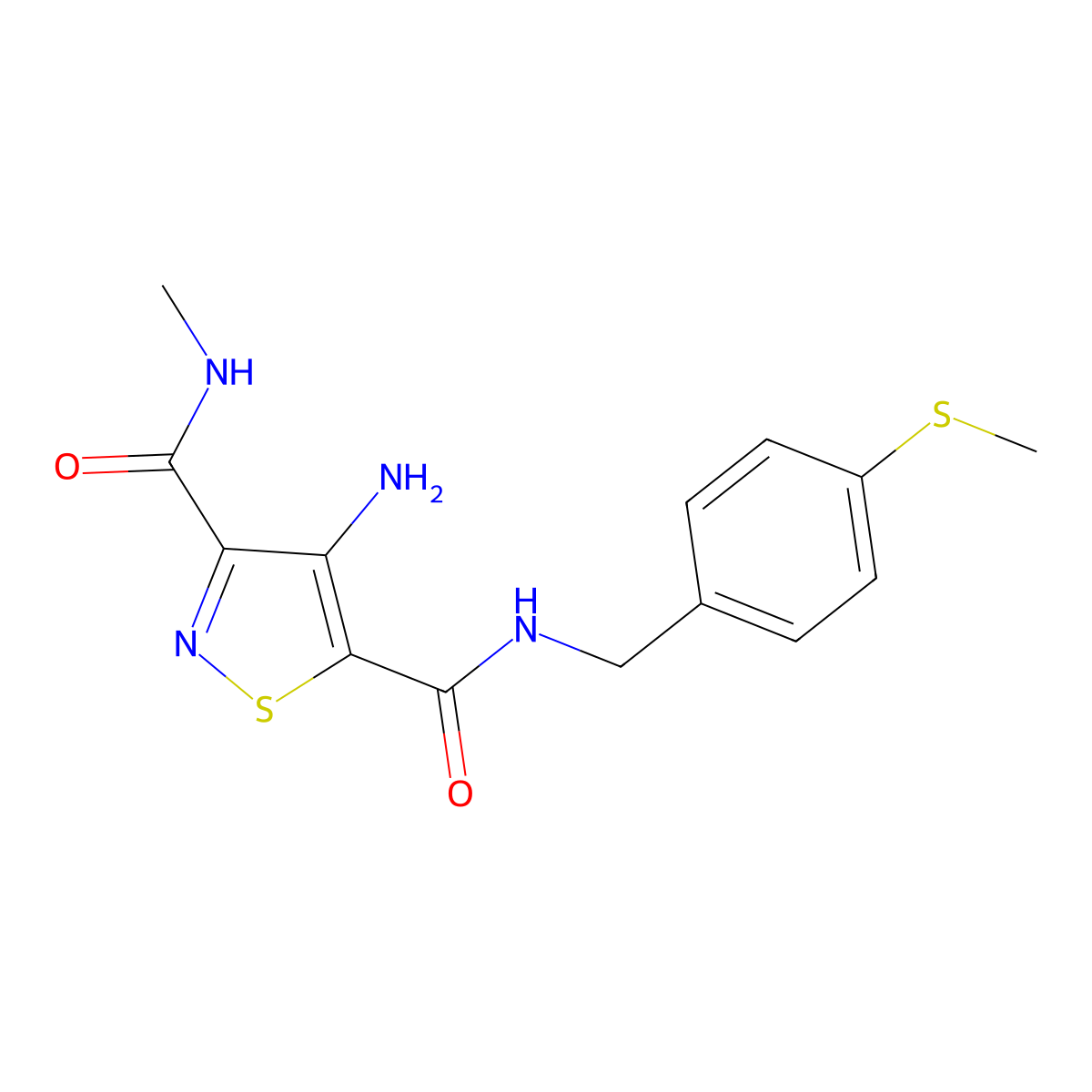 4-amino-N3-methyl-N5-(4-(methylthio)benzyl)isothiazole-3,5-dicarboxamide molecular structure, CAS 1251568-53-2