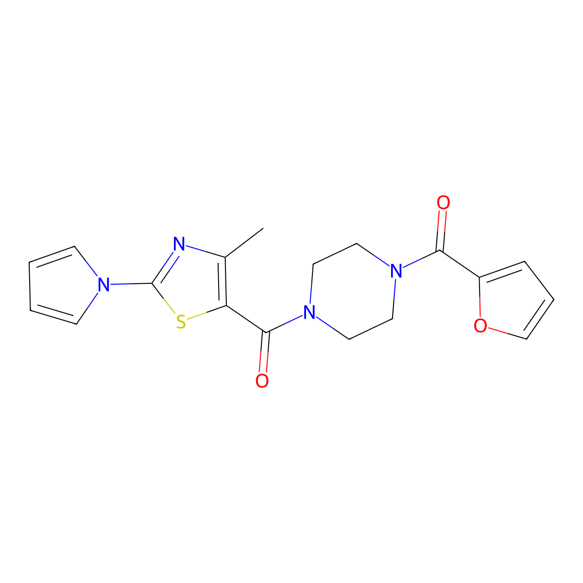 (4-(furan-2-carbonyl)piperazin-1-yl)(4-methyl-2-(1H-pyrrol-1-yl)thiazol-5-yl)methanone molecular structure, CAS 1251568-56-5