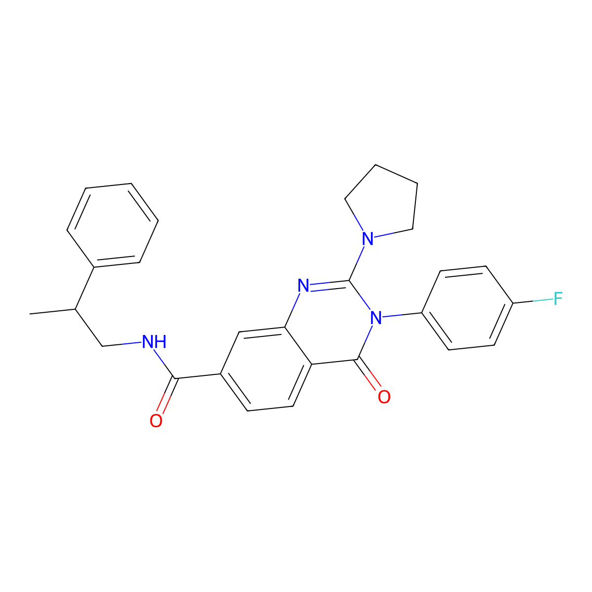 3-(4-fluorophenyl)-4-oxo-N-(2-phenylpropyl)-2-(pyrrolidin-1-yl)-3,4-dihydroquinazoline-7-carboxamide molecular structure, CAS 1251568-57-6