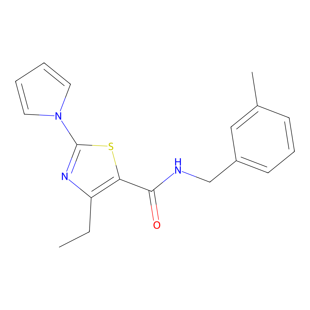 4-ethyl-N-(3-methylbenzyl)-2-(1H-pyrrol-1-yl)thiazole-5-carboxamide molecular structure, CAS 1251568-59-8