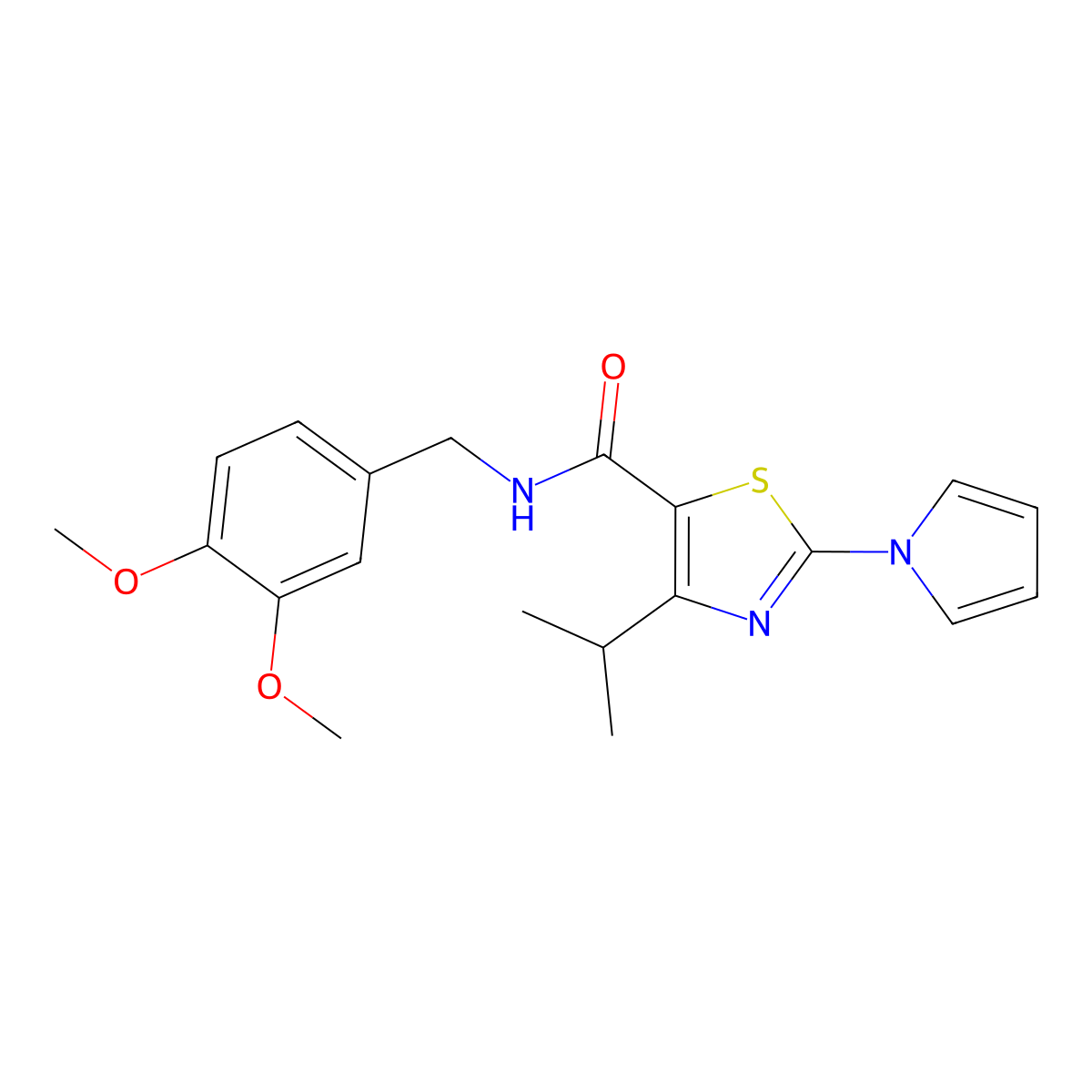 N-[(3,4-dimethoxyphenyl)methyl]-4-(propan-2-yl)-2-(1H-pyrrol-1-yl)-1,3-thiazole-5-carboxamide molecular structure, CAS 1251568-62-3