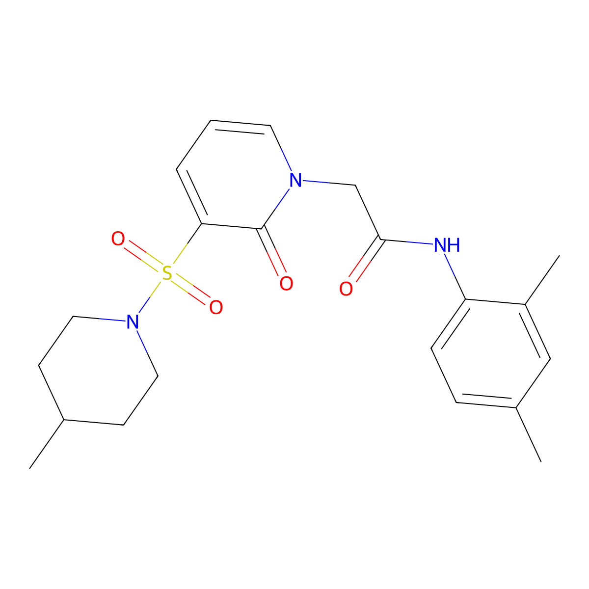 N-(2,4-dimethylphenyl)-2-(3-((4-methylpiperidin-1-yl)sulfonyl)-2-oxopyridin-1(2H)-yl)acetamide molecular structure, CAS 1251568-71-4