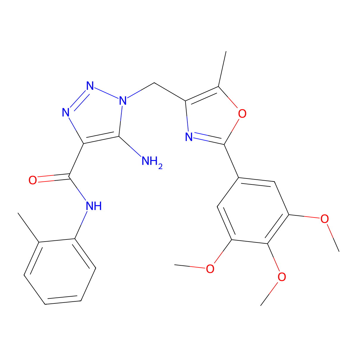 5-amino-N-(2-methylphenyl)-1-{[5-methyl-2-(3,4,5-trimethoxyphenyl)-1,3-oxazol-4-yl]methyl}-1H-1,2,3-triazole-4-carboxamide molecular structure, CAS 1251568-77-0