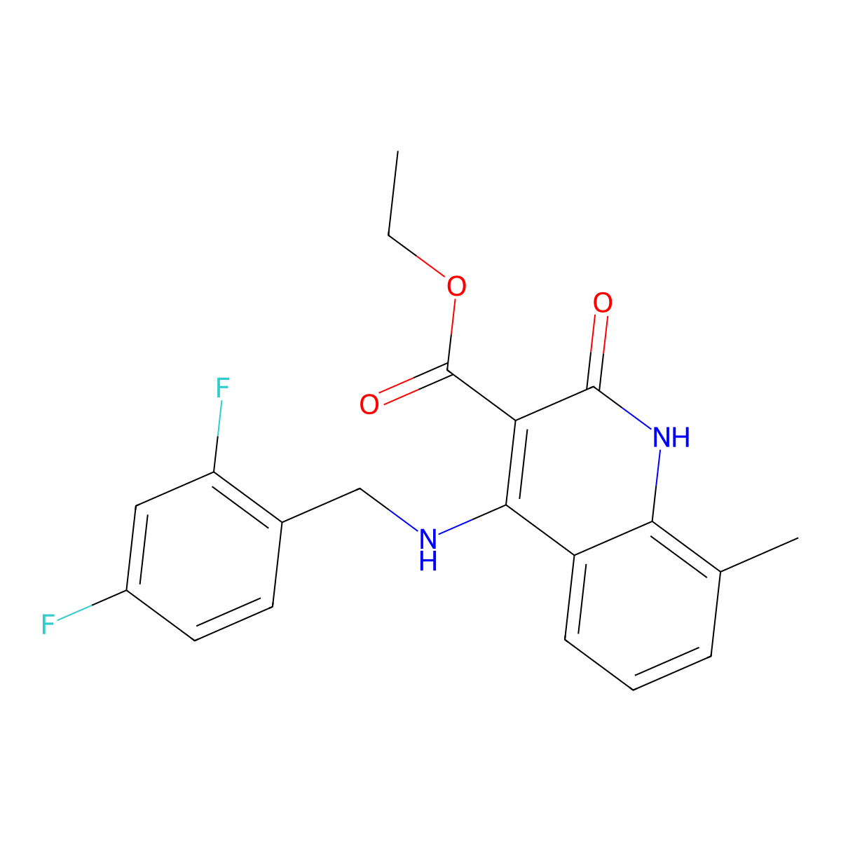 Ethyl 4-{[(2,4-difluorophenyl)methyl]amino}-8-methyl-2-oxo-1,2-dihydroquinoline-3-carboxylate molecular structure, CAS 1251568-79-2