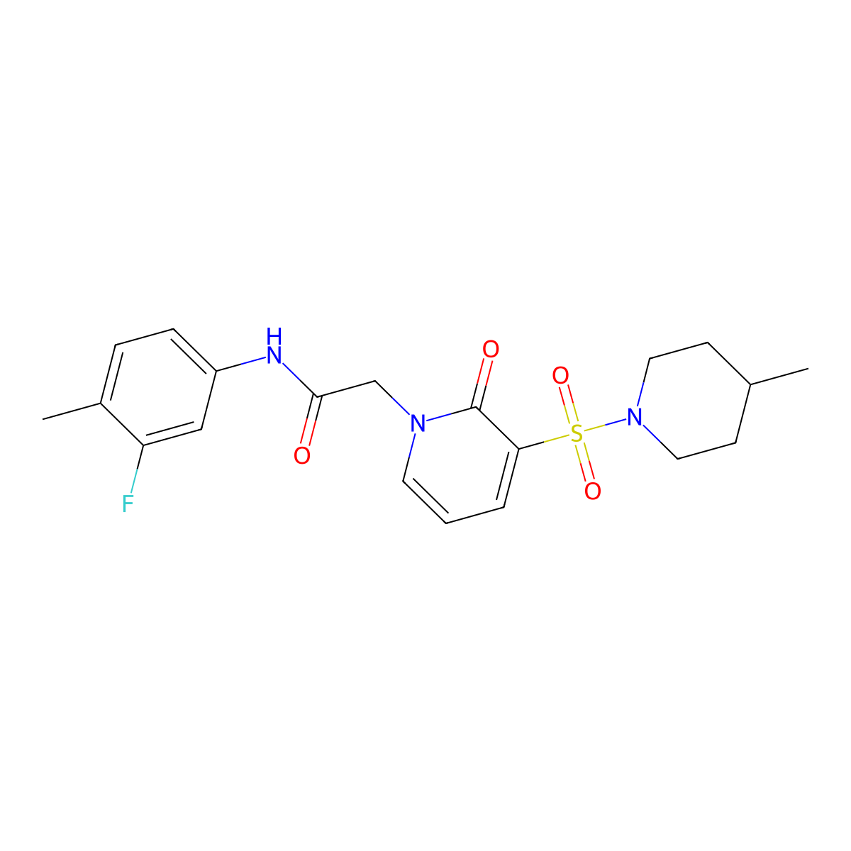 N-(3-fluoro-4-methylphenyl)-2-(3-((4-methylpiperidin-1-yl)sulfonyl)-2-oxopyridin-1(2H)-yl)acetamide molecular structure, CAS 1251568-81-6