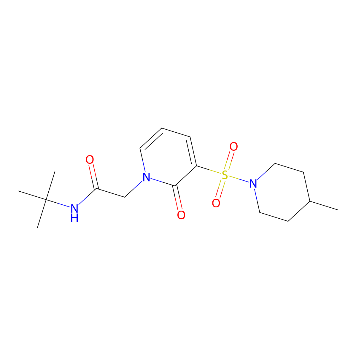 N-(tert-butyl)-2-(3-((4-methylpiperidin-1-yl)sulfonyl)-2-oxopyridin-1(2H)-yl)acetamide molecular structure, CAS 1251568-86-1