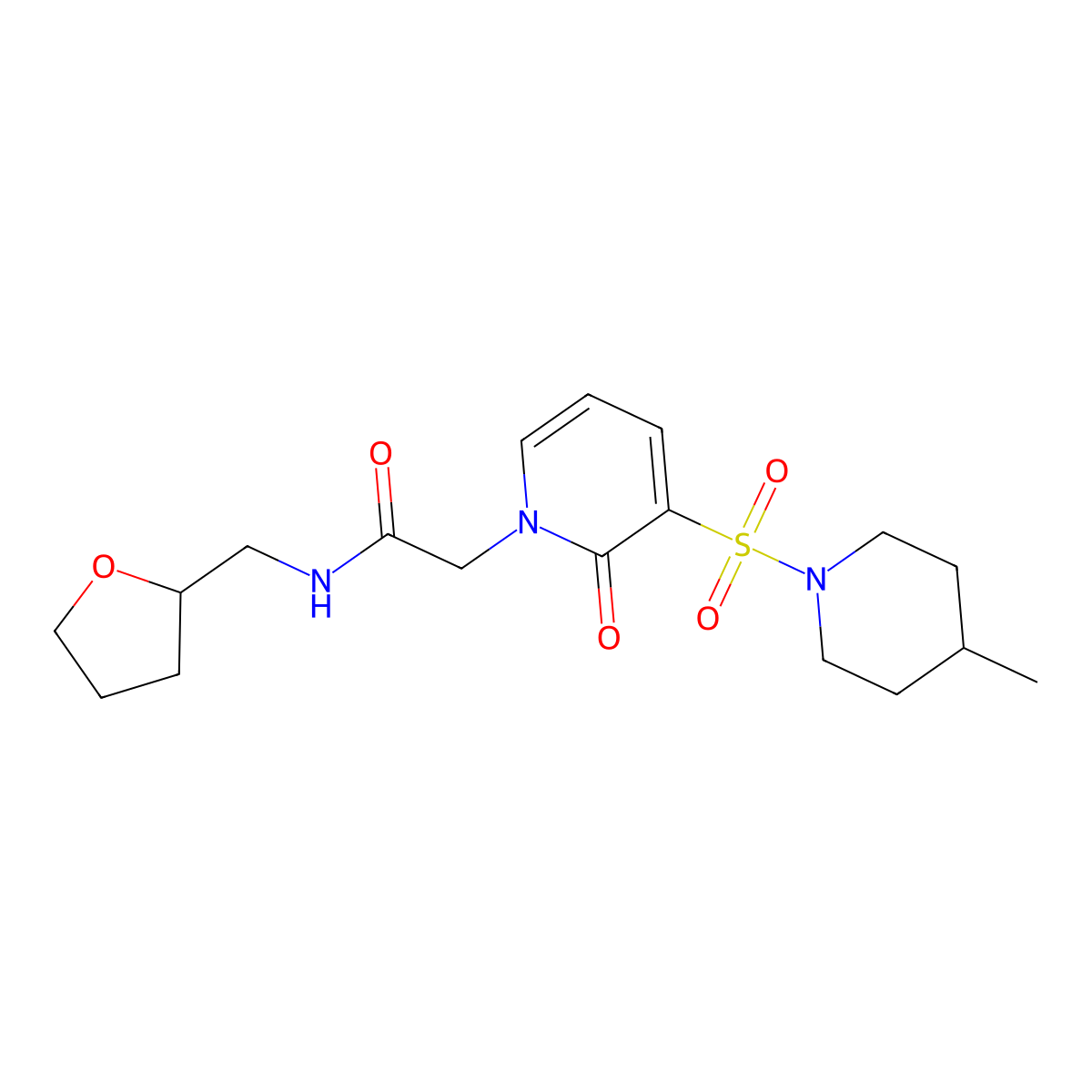 2-[3-[(4-methylpiperidin-1-yl)sulfonyl]-2-oxopyridin-1(2H)-yl]-N-(tetrahydrofuran-2-ylmethyl)acetamide molecular structure, CAS 1251568-91-8