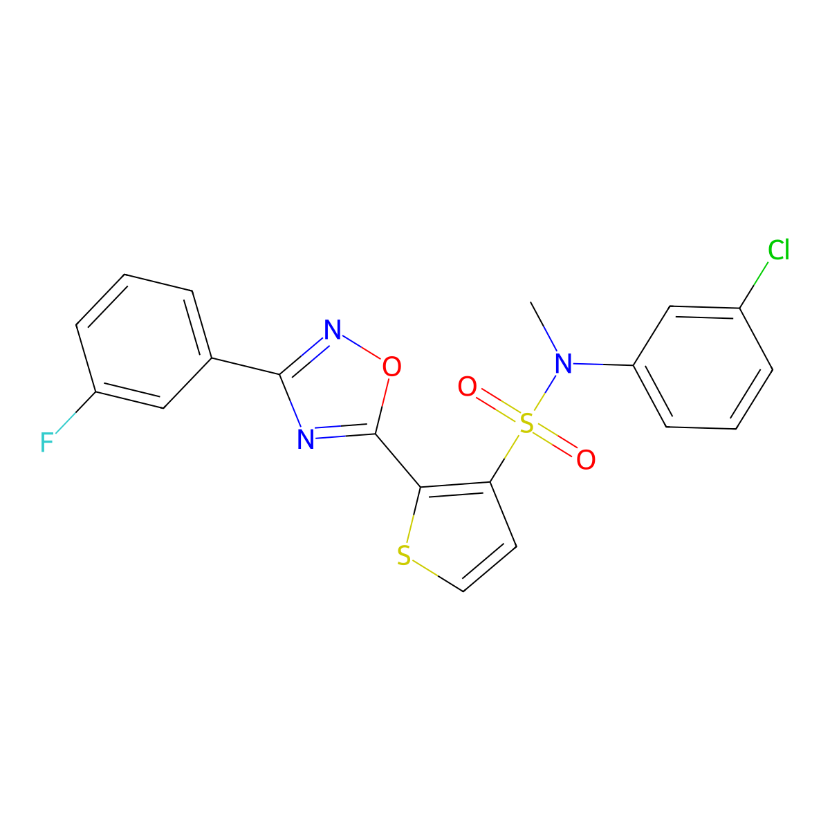 N-(3-chlorophenyl)-2-[3-(3-fluorophenyl)-1,2,4-oxadiazol-5-yl]-N-methylthiophene-3-sulfonamide molecular structure, CAS 1251569-09-1