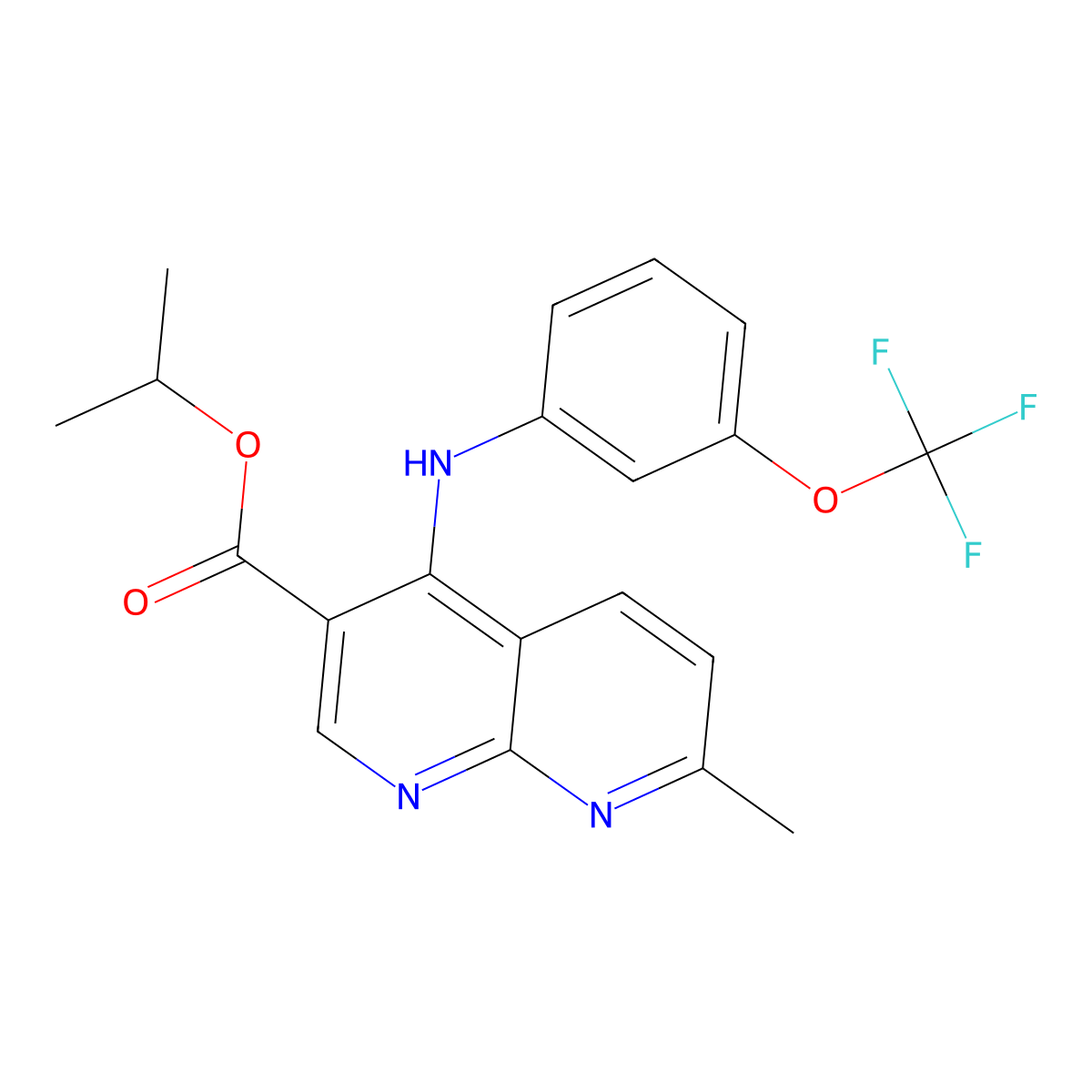 Propan-2-yl 7-methyl-4-{[3-(trifluoromethoxy)phenyl]amino}-1,8-naphthyridine-3-carboxylate molecular structure, CAS 1251569-13-7