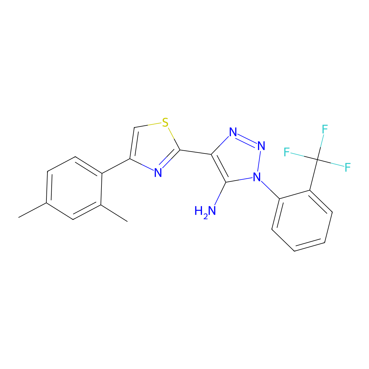 4-(4-(2,4-dimethylphenyl)thiazol-2-yl)-1-(2-(trifluoromethyl)phenyl)-1H-1,2,3-triazol-5-amine molecular structure, CAS 1251569-19-3