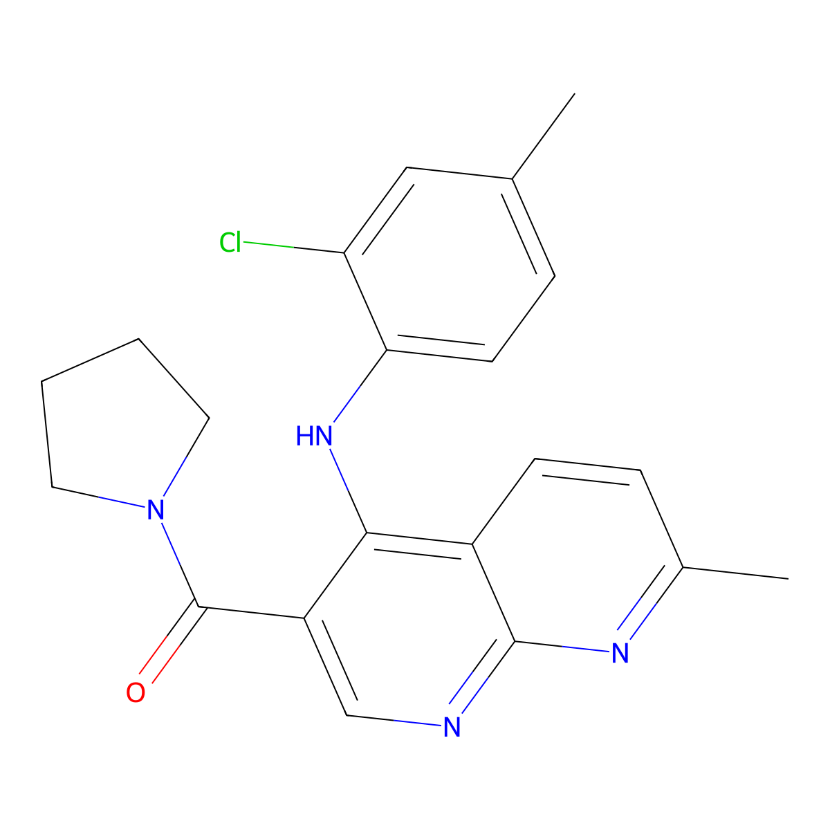 (4-((2-Chloro-4-methylphenyl)amino)-7-methyl-1,8-naphthyridin-3-yl)(pyrrolidin-1-yl)methanone molecular structure, CAS 1251569-25-1
