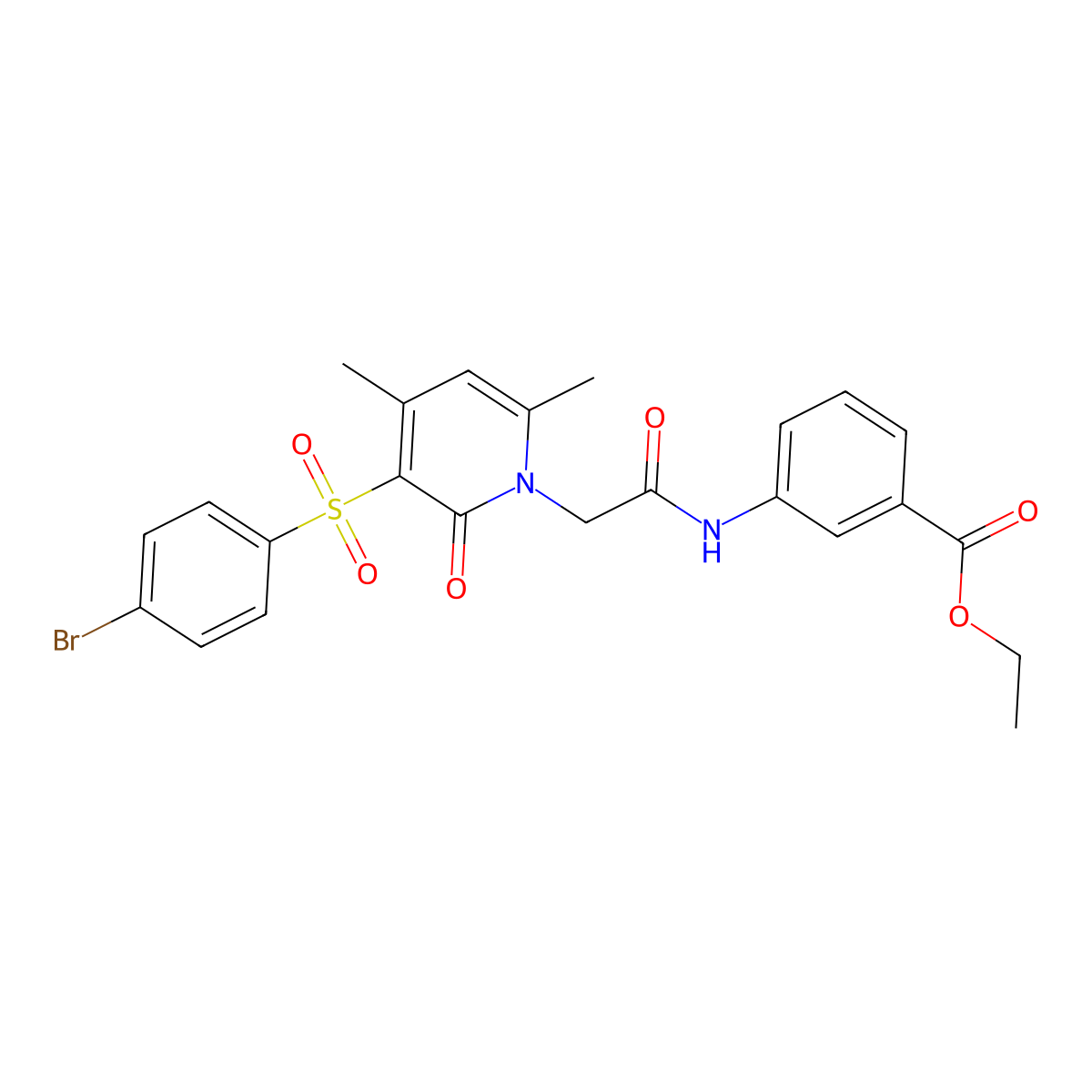 Ethyl 3-{2-[3-(4-bromobenzenesulfonyl)-4,6-dimethyl-2-oxo-1,2-dihydropyridin-1-yl]acetamido}benzoate molecular structure, CAS 1251569-28-4
