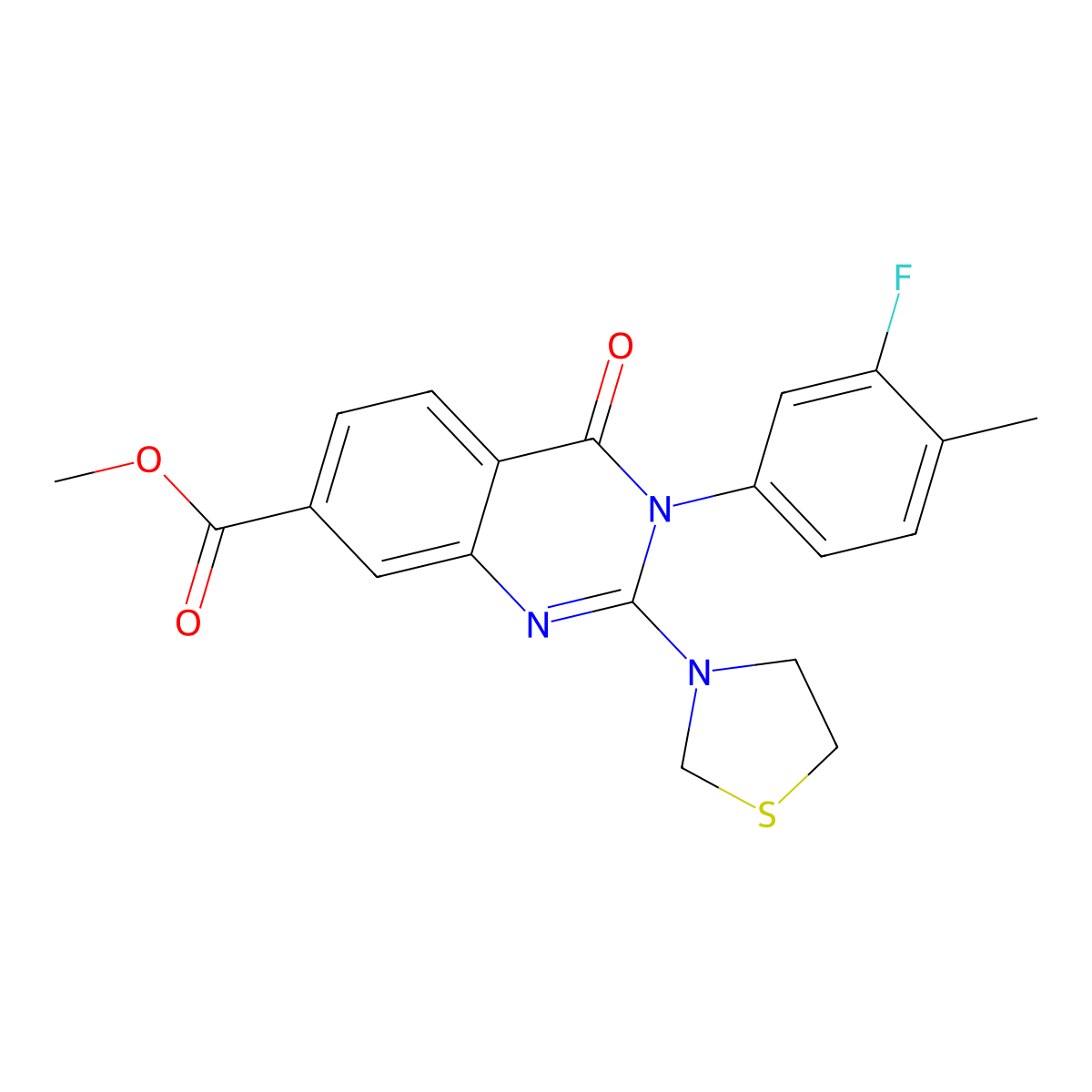 Methyl 3-(3-fluoro-4-methylphenyl)-4-oxo-2-(1,3-thiazolidin-3-yl)-3,4-dihydroquinazoline-7-carboxylate molecular structure, CAS 1251569-29-5