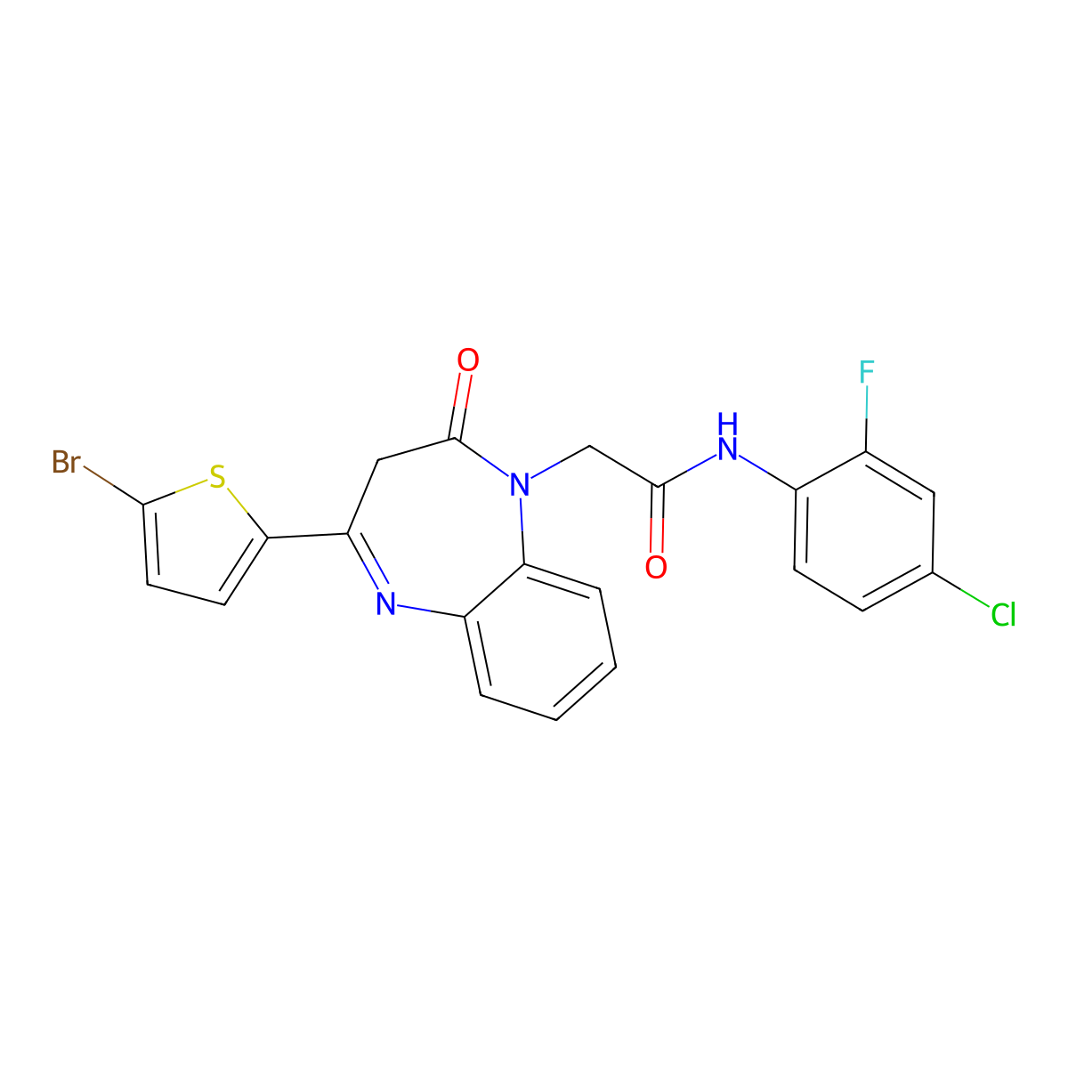 2-[4-(5-bromothiophen-2-yl)-2-oxo-2,3-dihydro-1H-1,5-benzodiazepin-1-yl]-N-(4-chloro-2-fluorophenyl)acetamide molecular structure, CAS 1251569-37-5