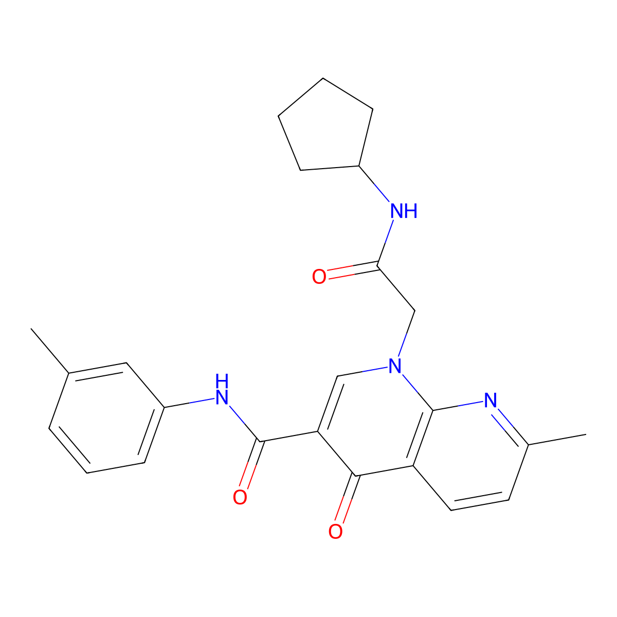 1-[(cyclopentylcarbamoyl)methyl]-7-methyl-N-(3-methylphenyl)-4-oxo-1,4-dihydro-1,8-naphthyridine-3-carboxamide molecular structure, CAS 1251569-38-6
