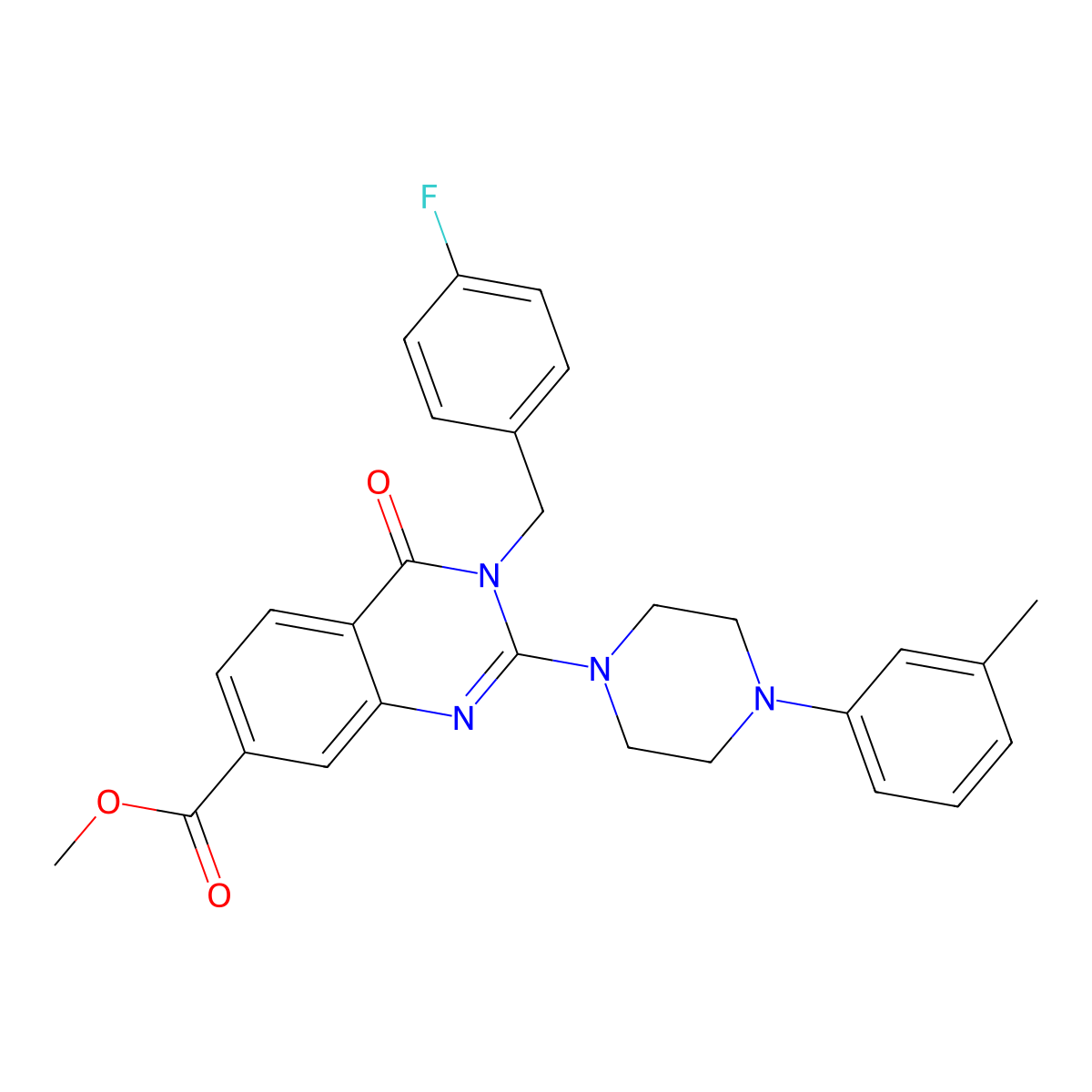 Methyl 3-(4-fluorobenzyl)-4-oxo-2-(4-(m-tolyl)piperazin-1-yl)-3,4-dihydroquinazoline-7-carboxylate molecular structure, CAS 1251569-41-1