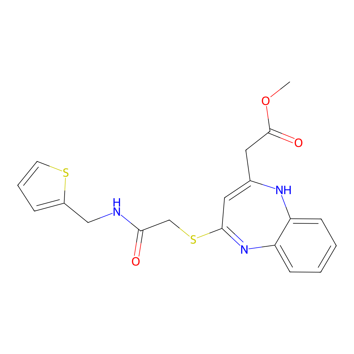 methyl 2-{4-[({[(thiophen-2-yl)methyl]carbamoyl}methyl)sulfanyl]-1H-1,5-benzodiazepin-2-yl}acetate molecular structure, CAS 1251569-42-2