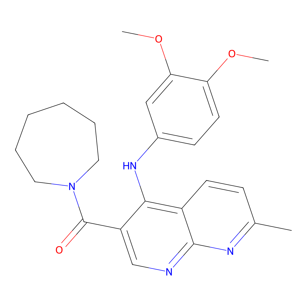 3-(azepane-1-carbonyl)-N-(3,4-dimethoxyphenyl)-7-methyl-1,8-naphthyridin-4-amine molecular structure, CAS 1251569-53-5