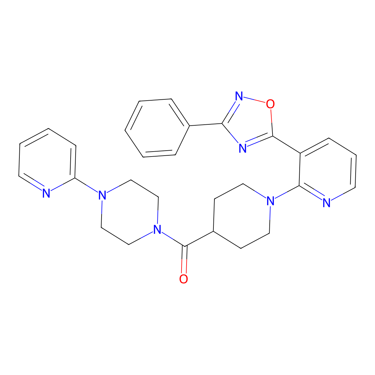 (1-(3-(3-Phenyl-1,2,4-oxadiazol-5-yl)pyridin-2-yl)piperidin-4-yl)(4-(pyridin-2-yl)piperazin-1-yl)methanone molecular structure, CAS 1251569-54-6