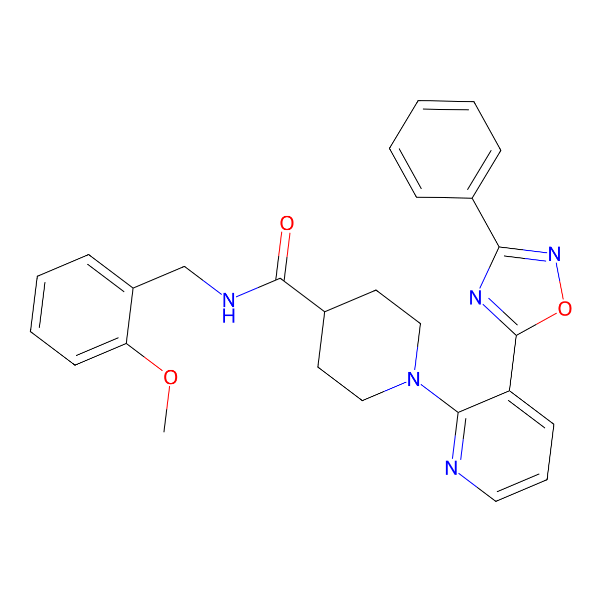 N-(2-methoxybenzyl)-1-(3-(3-phenyl-1,2,4-oxadiazol-5-yl)pyridin-2-yl)piperidine-4-carboxamide molecular structure, CAS 1251569-66-0