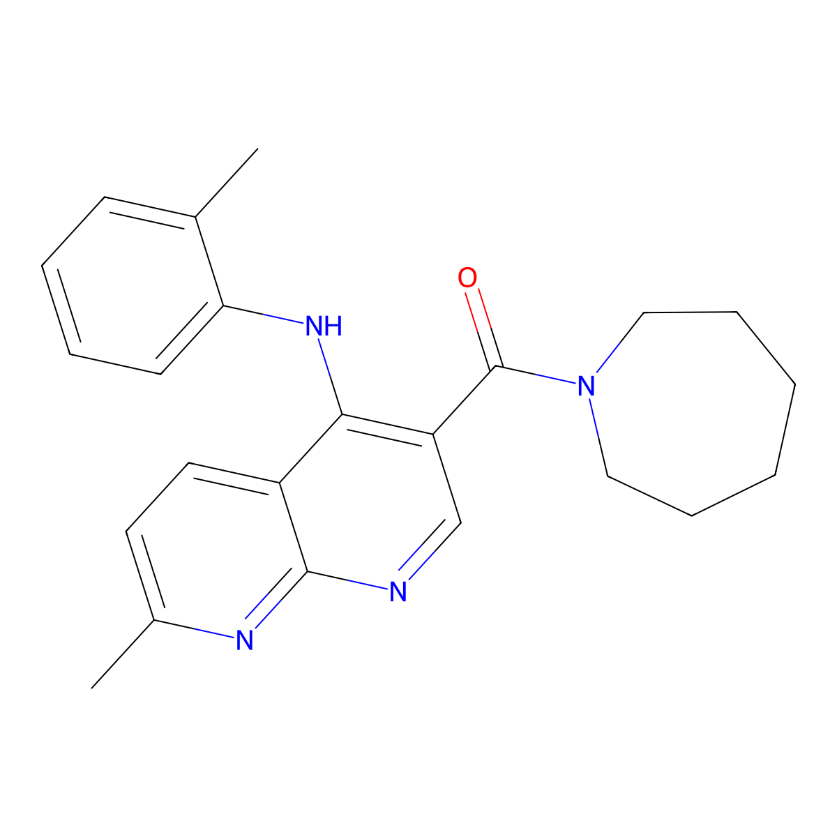 Azepan-1-yl(7-methyl-4-(o-tolylamino)-1,8-naphthyridin-3-yl)methanone molecular structure, CAS 1251569-69-3