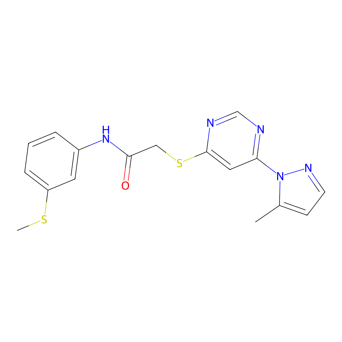 2-((6-(5-methyl-1H-pyrazol-1-yl)pyrimidin-4-yl)thio)-N-(3-(methylthio)phenyl)acetamide molecular structure, CAS 1251569-79-5