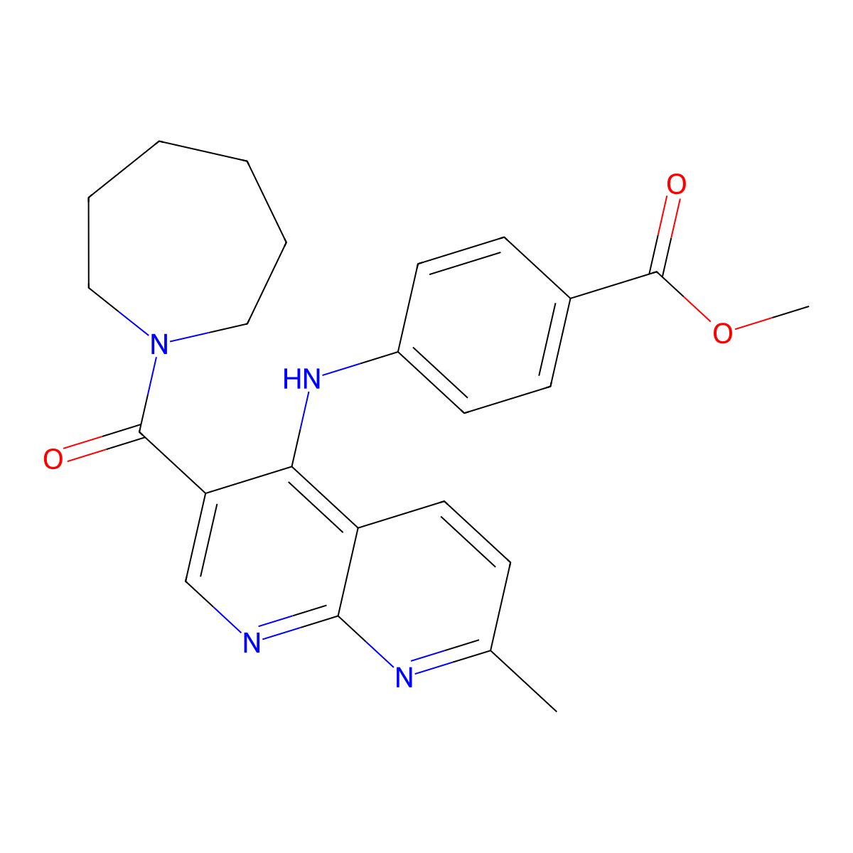 Methyl 4-{[3-(azepane-1-carbonyl)-7-methyl-1,8-naphthyridin-4-yl]amino}benzoate molecular structure, CAS 1251569-95-5