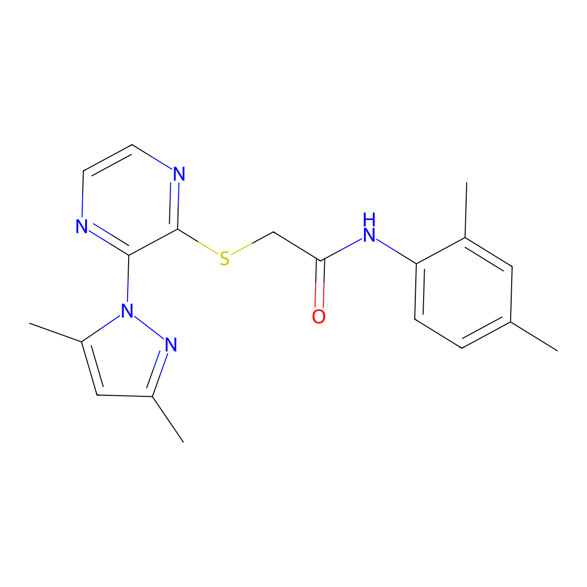 2-{[3-(3,5-dimethyl-1H-pyrazol-1-yl)pyrazin-2-yl]sulfanyl}-N-(2,4-dimethylphenyl)acetamide molecular structure, CAS 1251570-07-6