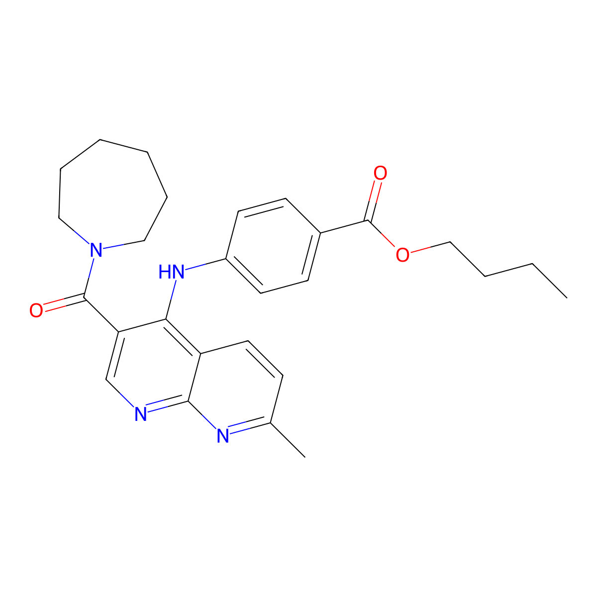 Butyl 4-{[3-(azepane-1-carbonyl)-7-methyl-1,8-naphthyridin-4-yl]amino}benzoate molecular structure, CAS 1251570-27-0