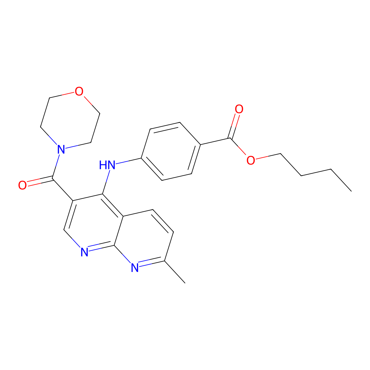 Butyl 4-{[7-methyl-3-(morpholine-4-carbonyl)-1,8-naphthyridin-4-yl]amino}benzoate molecular structure, CAS 1251570-43-0