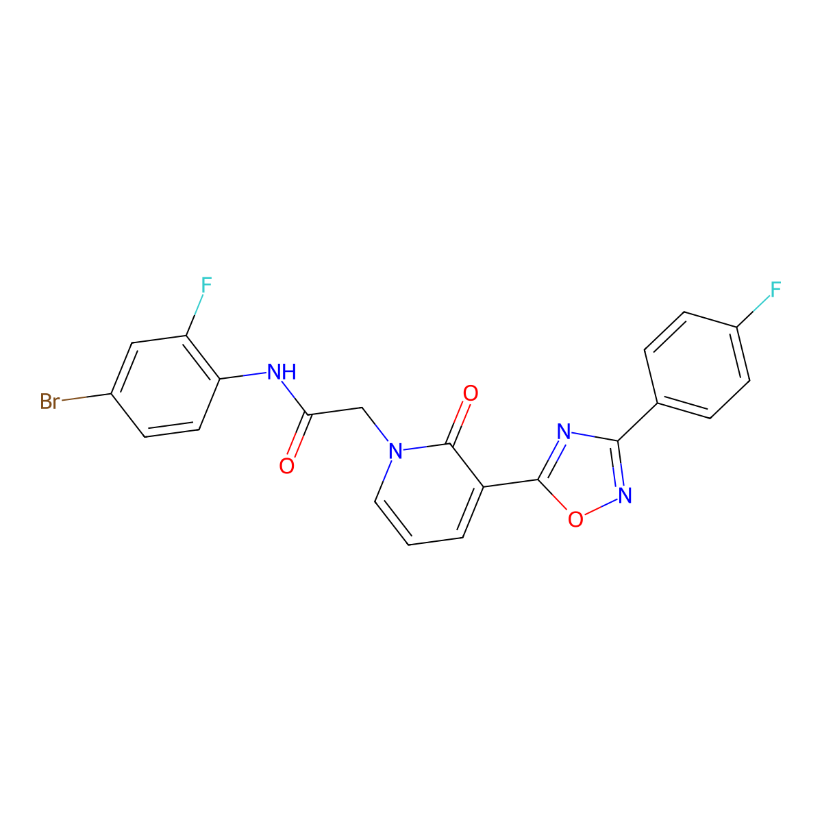 N-(4-bromo-2-fluorophenyl)-2-(3-(3-(4-fluorophenyl)-1,2,4-oxadiazol-5-yl)-2-oxopyridin-1(2H)-yl)acetamide molecular structure, CAS 1251570-61-2