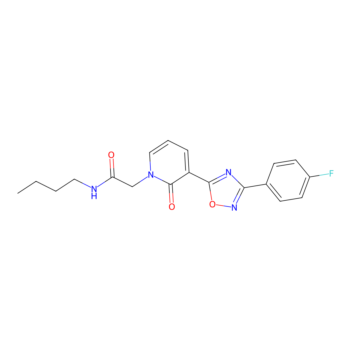 N-butyl-2-(3-(3-(4-fluorophenyl)-1,2,4-oxadiazol-5-yl)-2-oxopyridin-1(2H)-yl)acetamide molecular structure, CAS 1251570-74-7