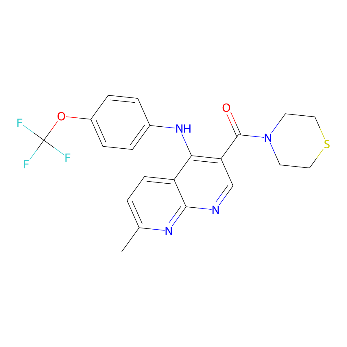 (7-Methyl-4-((4-(trifluoromethoxy)phenyl)amino)-1,8-naphthyridin-3-yl)(thiomorpholino)methanone molecular structure, CAS 1251570-75-8