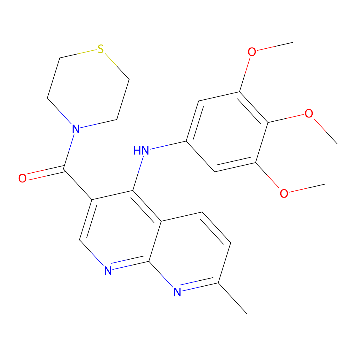 (7-Methyl-4-((3,4,5-trimethoxyphenyl)amino)-1,8-naphthyridin-3-yl)(thiomorpholino)methanone molecular structure, CAS 1251570-76-9