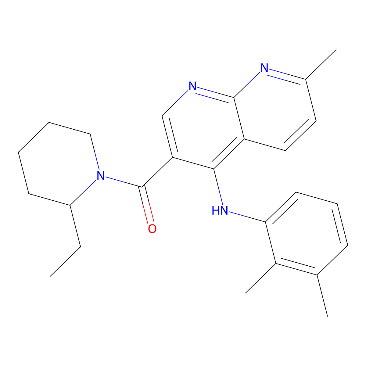 (4-((2,3-Dimethylphenyl)amino)-7-methyl-1,8-naphthyridin-3-yl)(2-ethylpiperidin-1-yl)methanone molecular structure, CAS 1251570-83-8