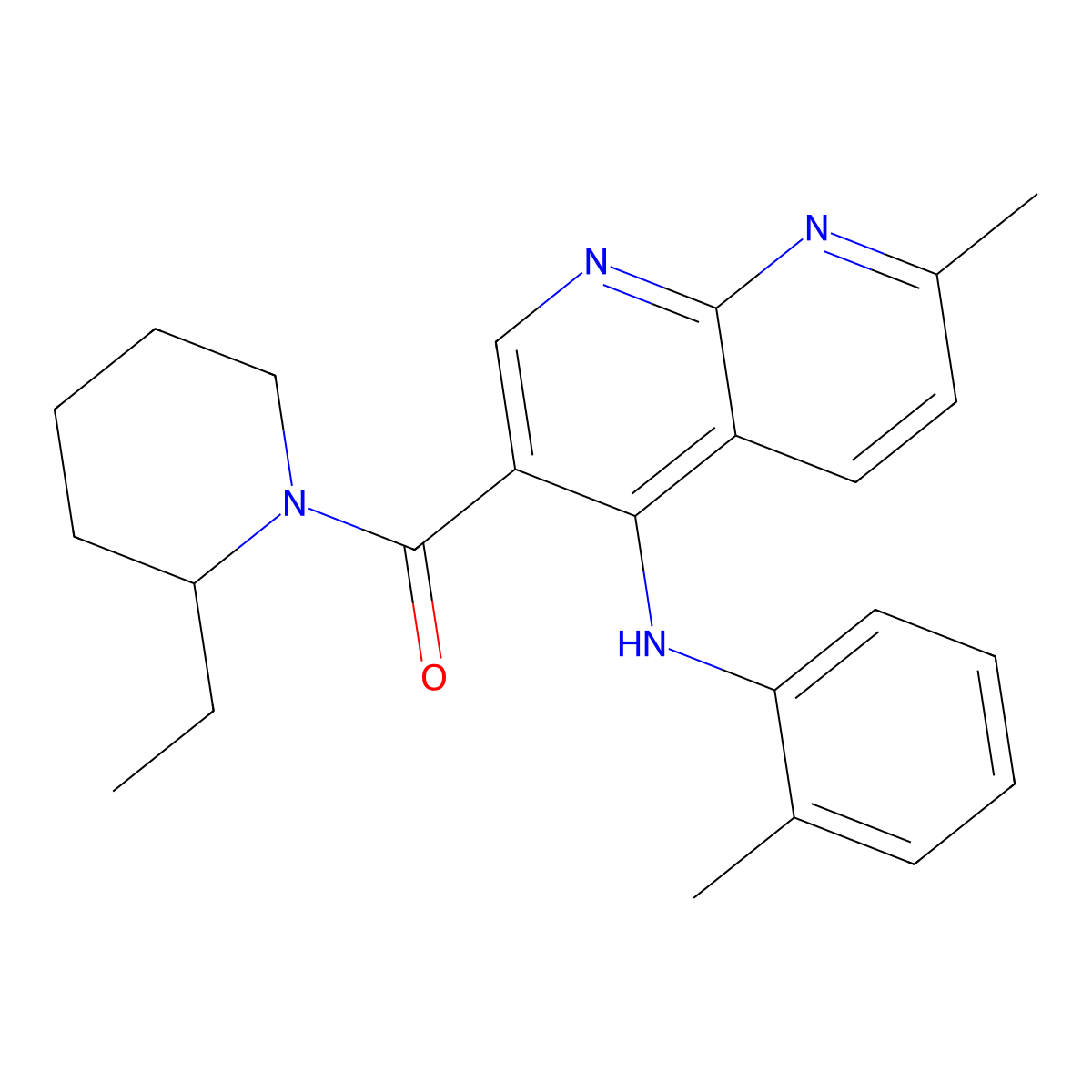 (2-Ethylpiperidin-1-yl)(7-methyl-4-(o-tolylamino)-1,8-naphthyridin-3-yl)methanone molecular structure, CAS 1251570-91-8