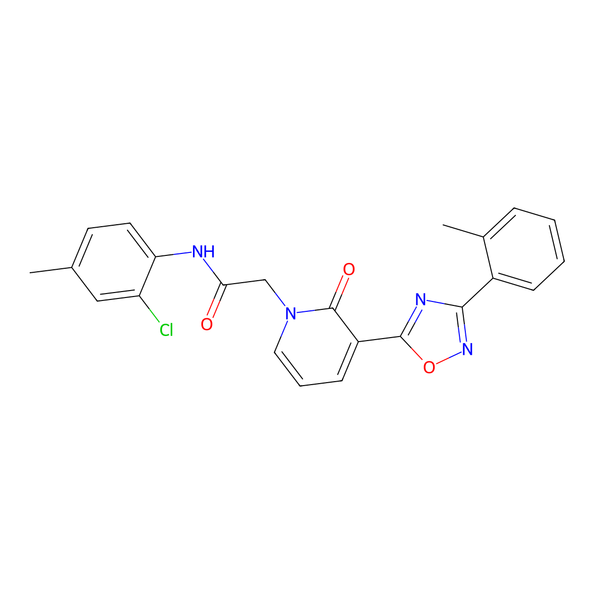 N-(2-chloro-4-methylphenyl)-2-(2-oxo-3-(3-(o-tolyl)-1,2,4-oxadiazol-5-yl)pyridin-1(2H)-yl)acetamide molecular structure, CAS 1251571-04-6