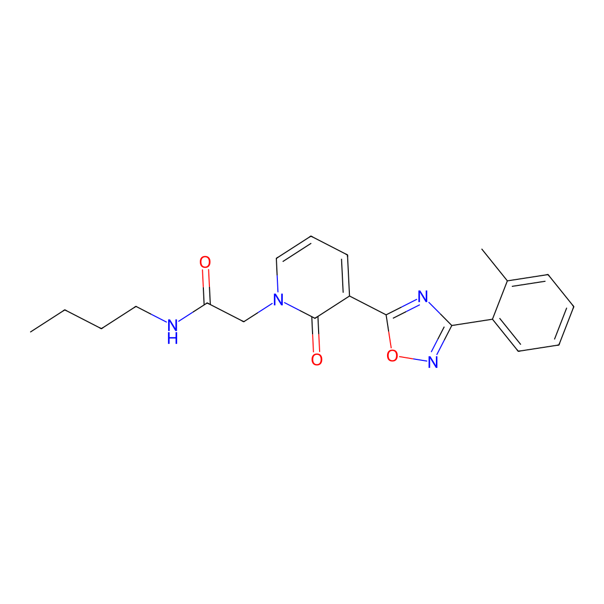 N-butyl-2-(2-oxo-3-(3-(o-tolyl)-1,2,4-oxadiazol-5-yl)pyridin-1(2H)-yl)acetamide molecular structure, CAS 1251571-16-0
