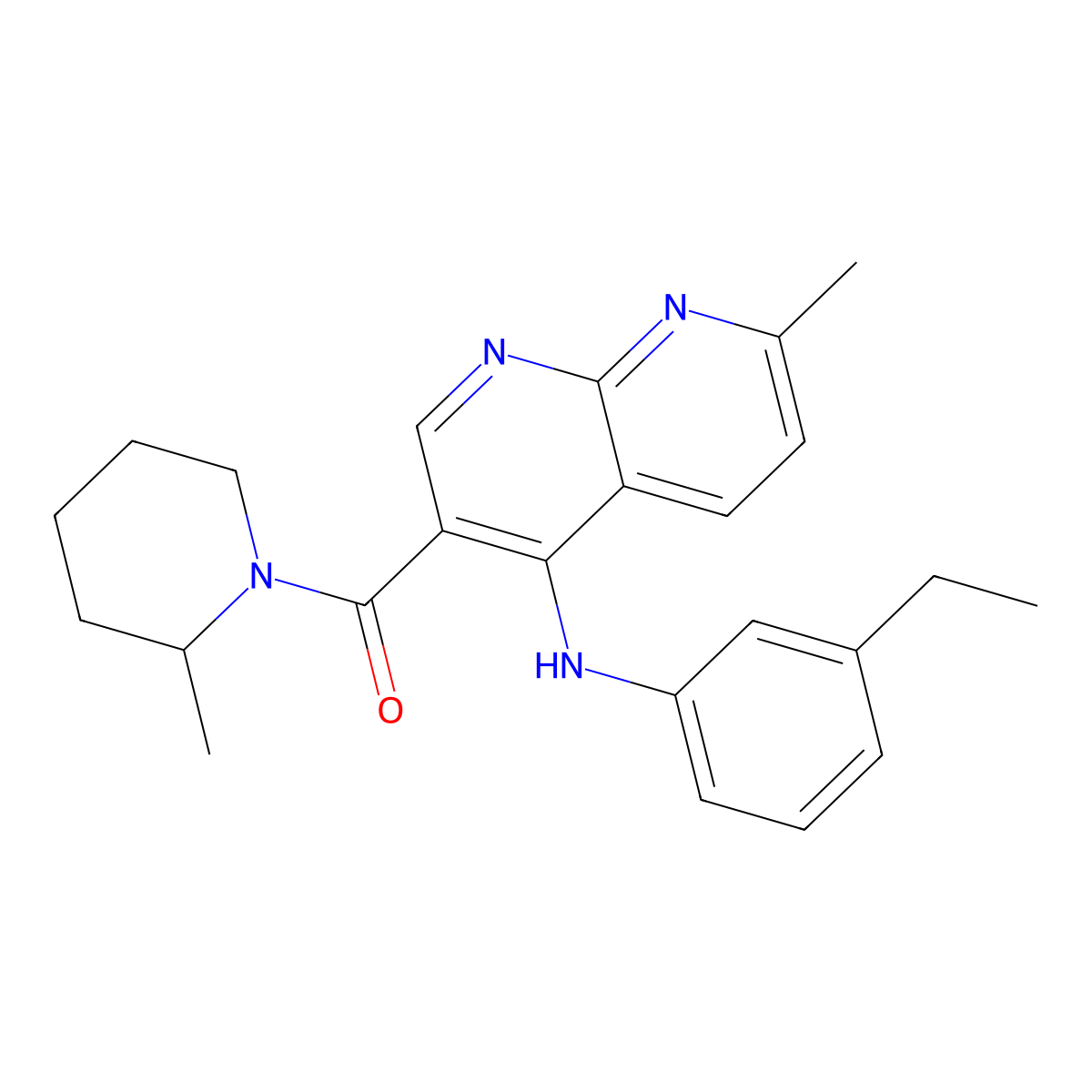 (4-((3-Ethylphenyl)amino)-7-methyl-1,8-naphthyridin-3-yl)(2-methylpiperidin-1-yl)methanone molecular structure, CAS 1251571-19-3