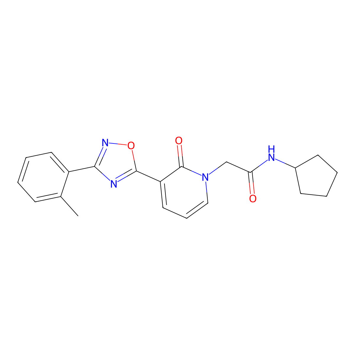 N-cyclopentyl-2-(2-oxo-3-(3-(o-tolyl)-1,2,4-oxadiazol-5-yl)pyridin-1(2H)-yl)acetamide molecular structure, CAS 1251571-22-8