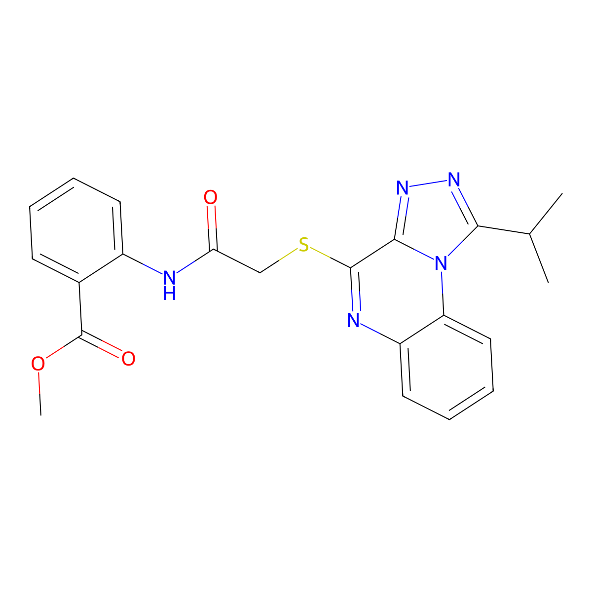 Methyl 2-(2-{[1-(propan-2-yl)-[1,2,4]triazolo[4,3-a]quinoxalin-4-yl]sulfanyl}acetamido)benzoate molecular structure, CAS 1251571-39-7
