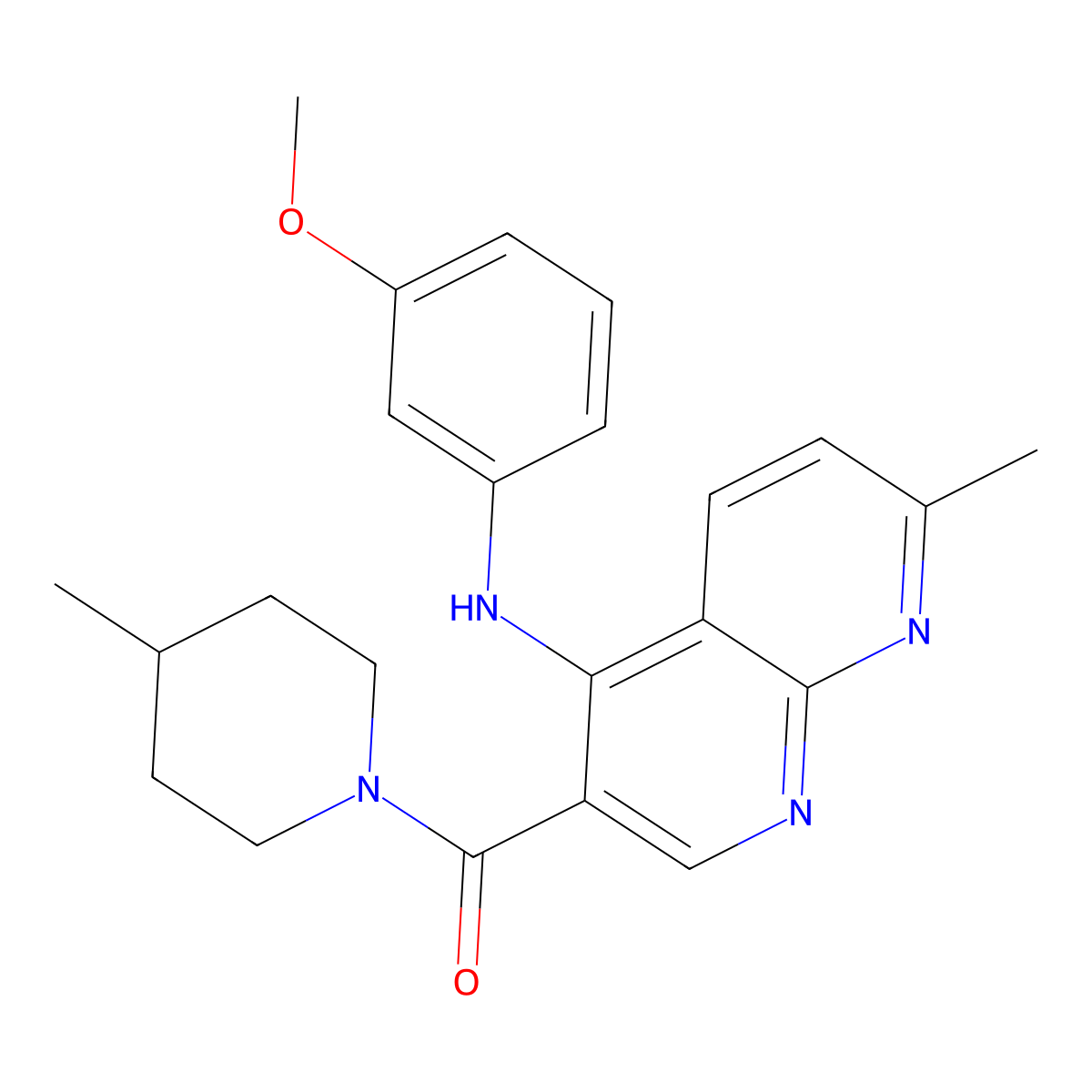 (4-((3-Methoxyphenyl)amino)-7-methyl-1,8-naphthyridin-3-yl)(4-methylpiperidin-1-yl)methanone molecular structure, CAS 1251571-48-8