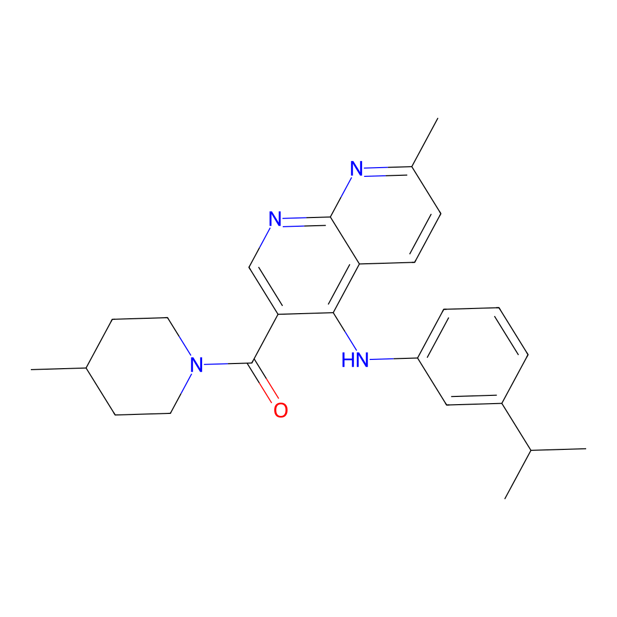 (4-((3-Isopropylphenyl)amino)-7-methyl-1,8-naphthyridin-3-yl)(4-methylpiperidin-1-yl)methanone molecular structure, CAS 1251571-58-0