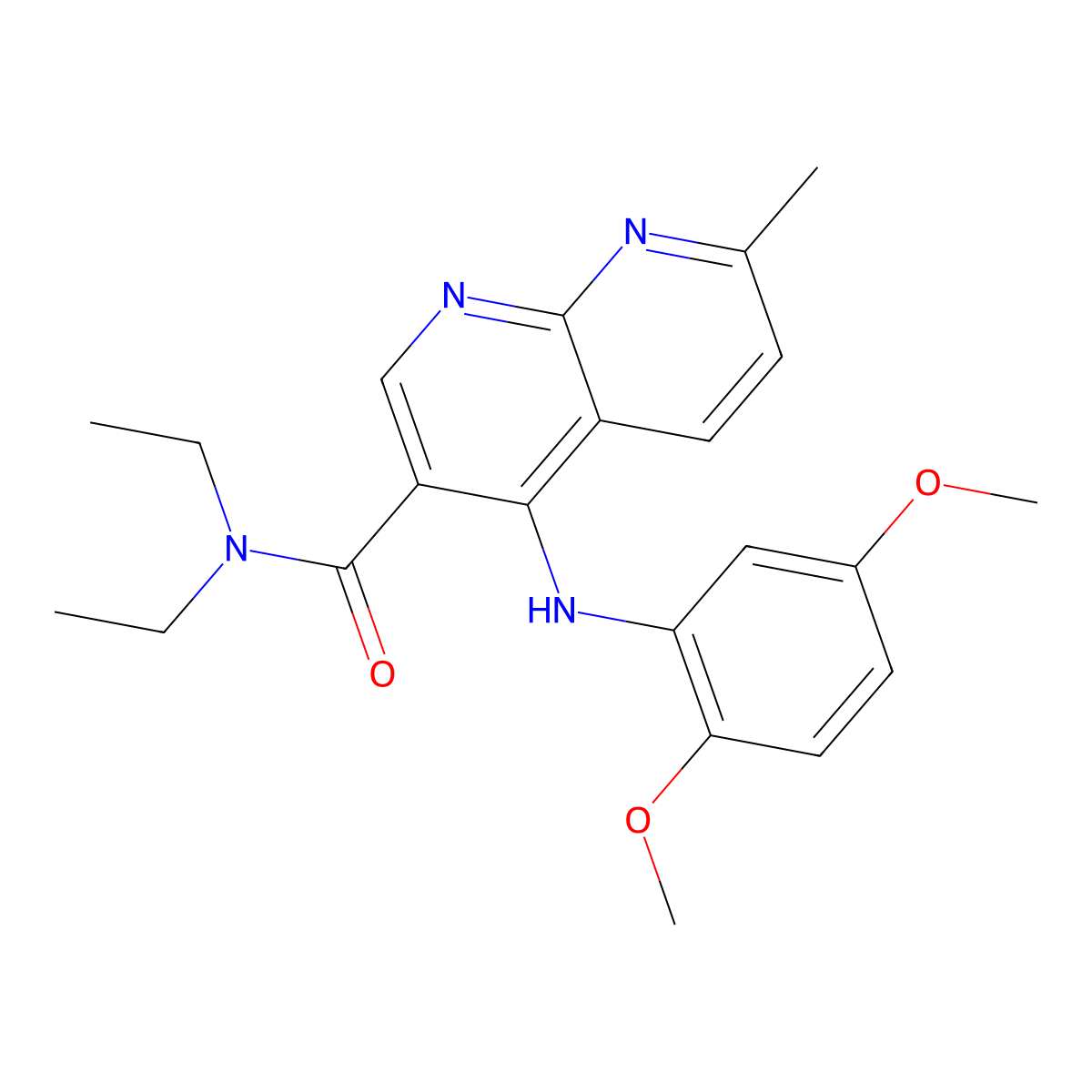 4-[(2,5-dimethoxyphenyl)amino]-N,N-diethyl-7-methyl-1,8-naphthyridine-3-carboxamide molecular structure, CAS 1251571-69-3
