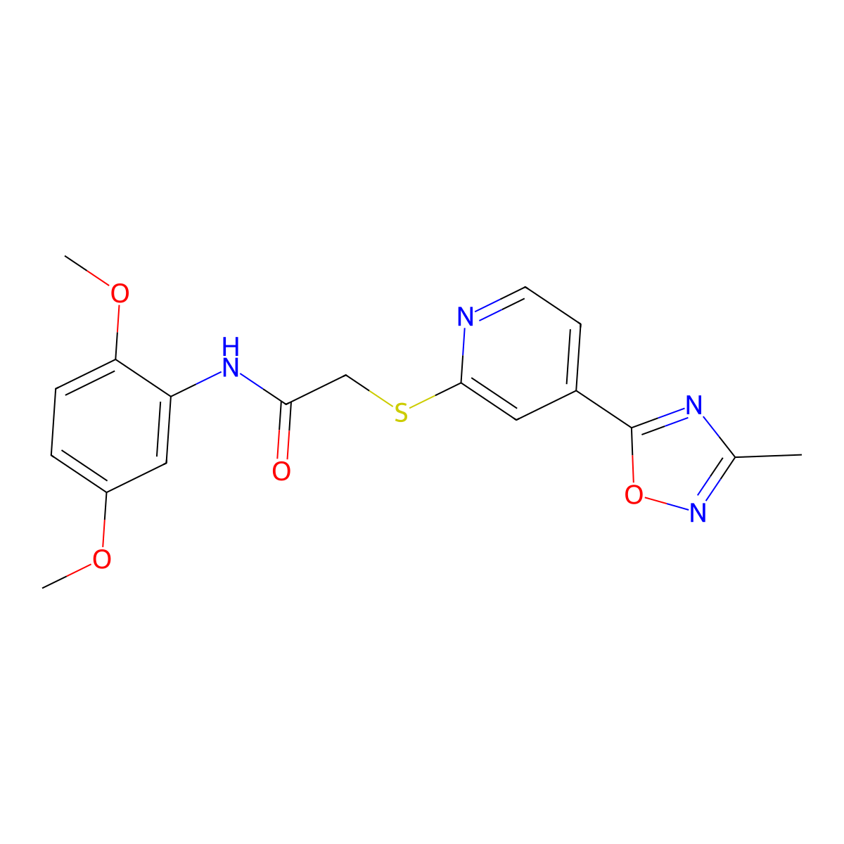 N-(2,5-dimethoxyphenyl)-2-((4-(3-methyl-1,2,4-oxadiazol-5-yl)pyridin-2-yl)thio)acetamide molecular structure, CAS 1251571-71-7