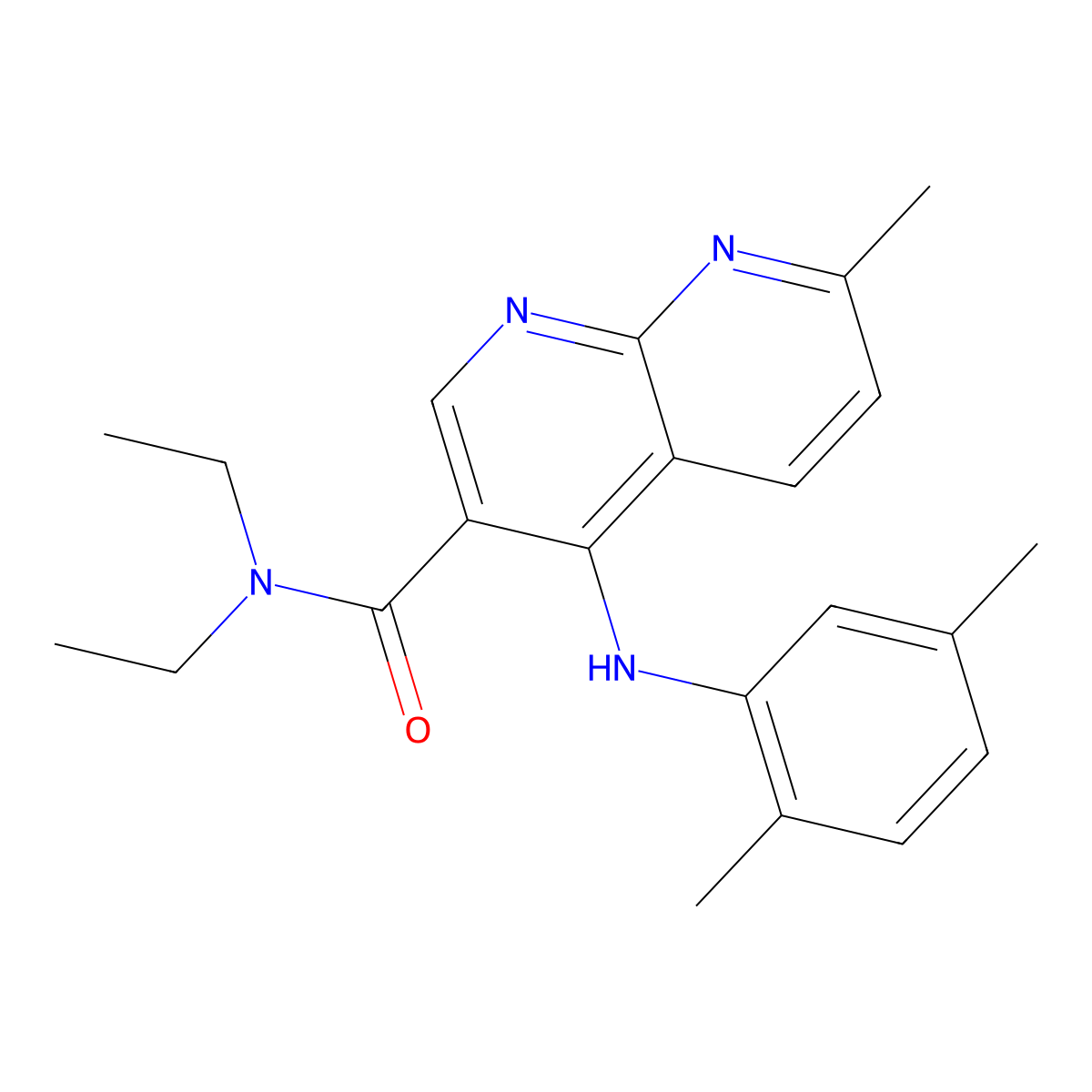 4-[(2,5-dimethylphenyl)amino]-N,N-diethyl-7-methyl-1,8-naphthyridine-3-carboxamide molecular structure, CAS 1251571-73-9