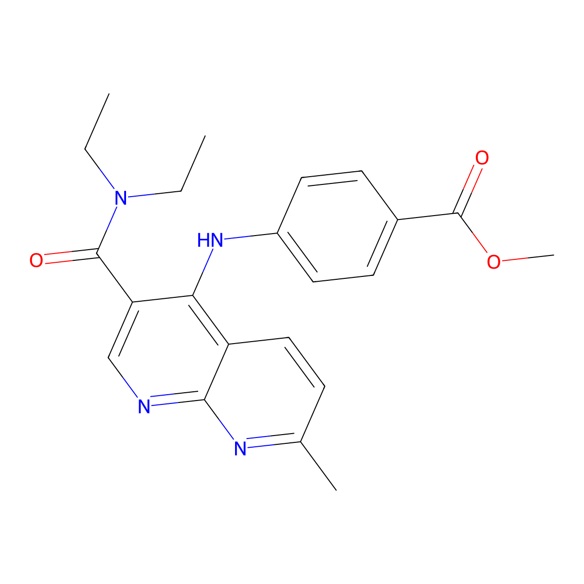 Methyl 4-{[3-(diethylcarbamoyl)-7-methyl-1,8-naphthyridin-4-yl]amino}benzoate molecular structure, CAS 1251571-76-2