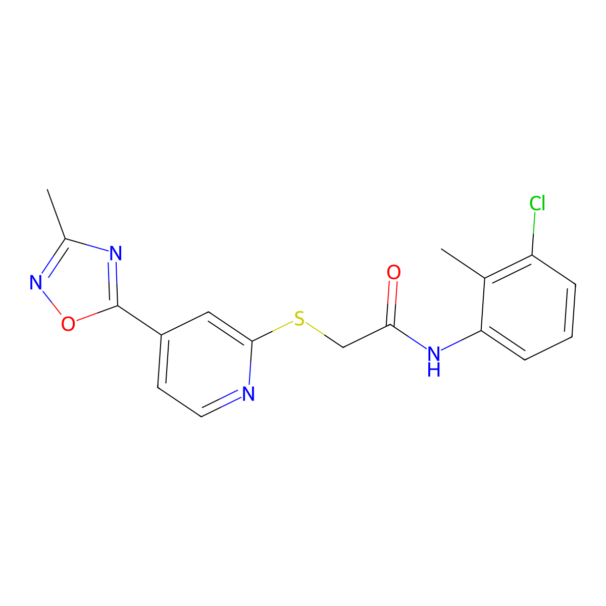 N-(3-chloro-2-methylphenyl)-2-((4-(3-methyl-1,2,4-oxadiazol-5-yl)pyridin-2-yl)thio)acetamide molecular structure, CAS 1251571-78-4
