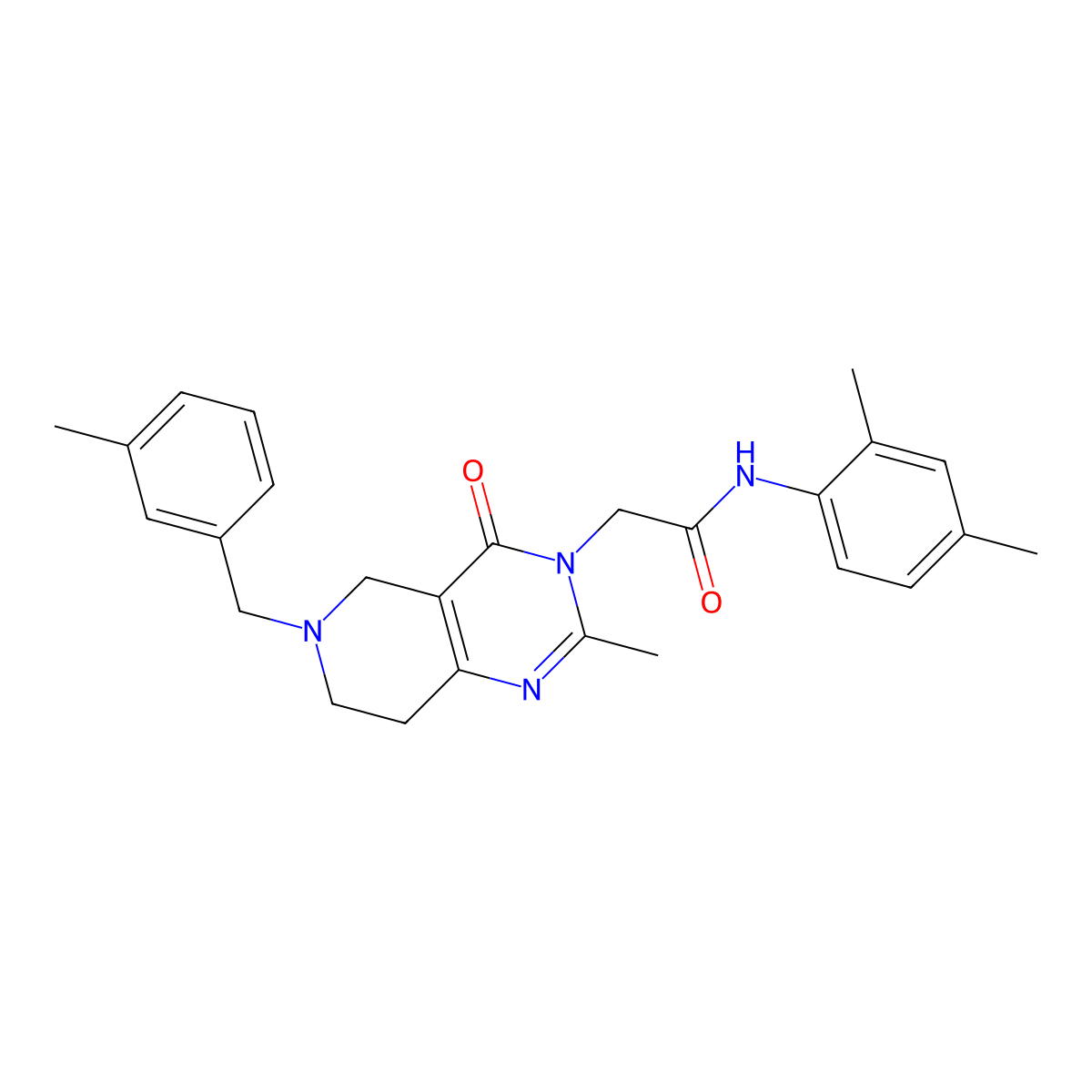 N-(2,4-dimethylphenyl)-2-(2-methyl-6-(3-methylbenzyl)-4-oxo-5,6,7,8-tetrahydropyrido[4,3-d]pyrimidin-3(4H)-yl)acetamide molecular structure, CAS 1251571-96-6